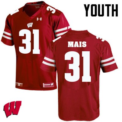 Youth Wisconsin Badgers NCAA #31 Tyler Mais Red Authentic Under Armour Stitched College Football Jersey UG31U30IK